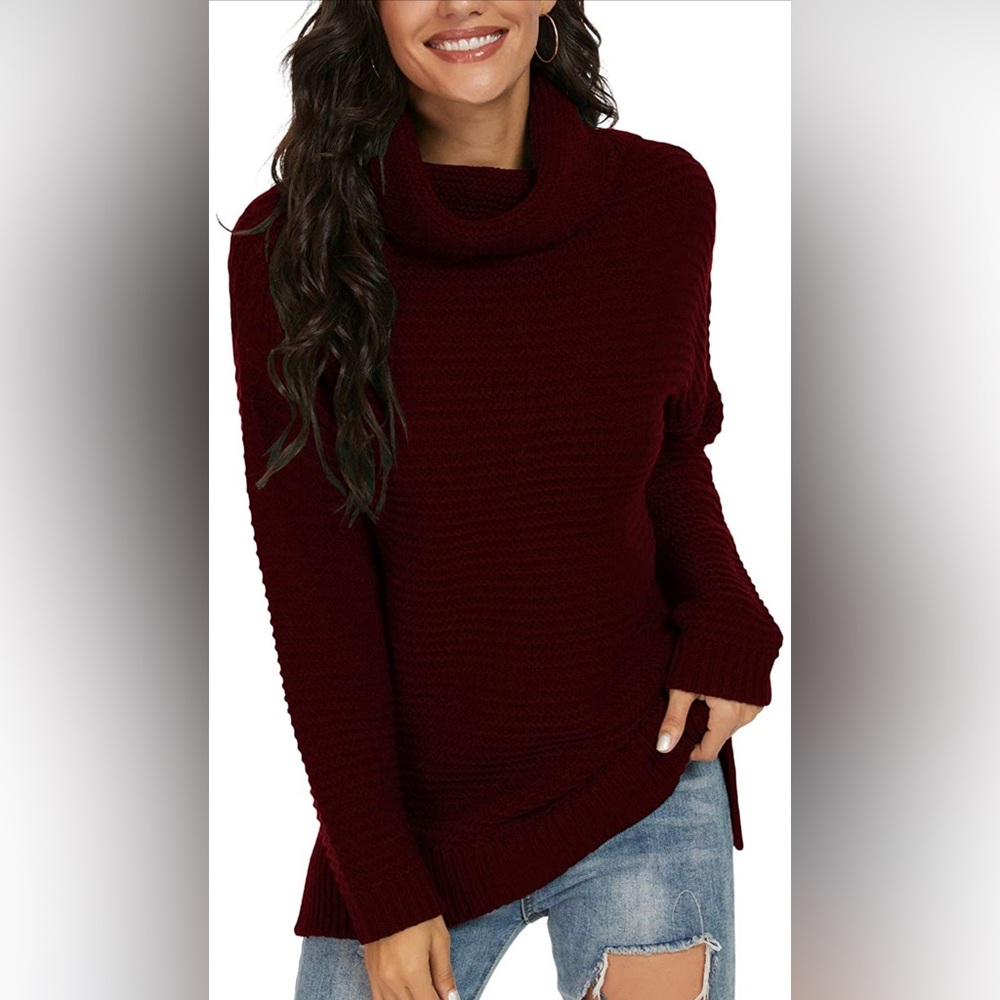 PrinStory Women's Wine Red Turtleneck Chunky Knit Pullover Size Small NWOT
